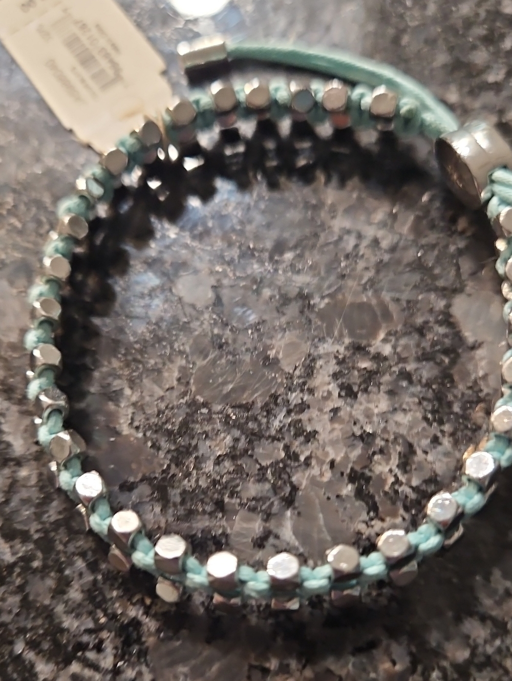 NWT FOSSIL Silver Bead Turquoise Braided Wrap Bracelet - Women ADJUSTABLE